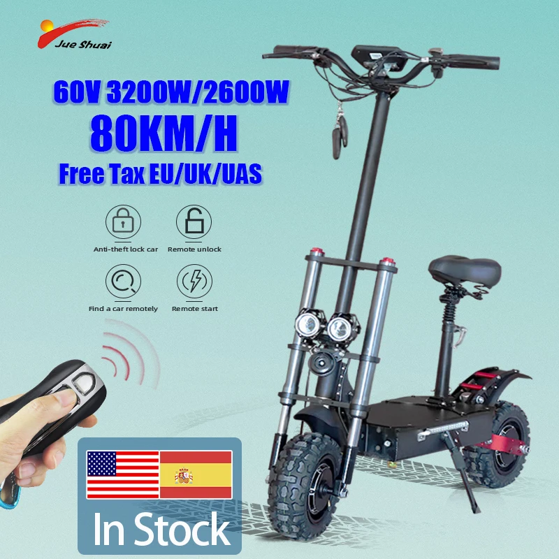 

JS Electric Scooter 3200W Dual Motor for Adults 110KM 80KM/H 36A Battery Off-road Tire Foldable Scooter Elctrico